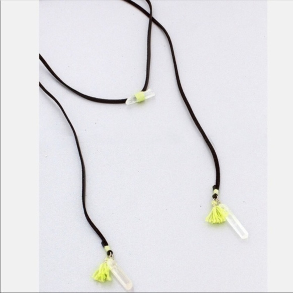 Quartz Yellow Tassel Leather Wrap Necklace Long Sweater Necklace Vegan Leather